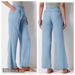 J JILL Denim Kauaiwashk Tencel Lyocell Chambray Wide Leg Pleated Pants Size 10P